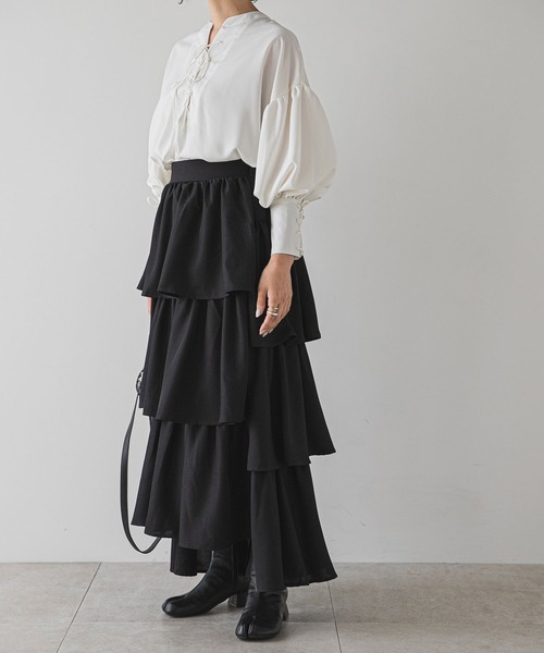 rectangle（レクタングル）の「ステップティアードスカート（スカート・レディース・ブラック/アイボリー・FREE）」の15枚目の写真