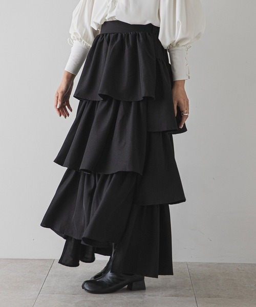 rectangle（レクタングル）の「ステップティアードスカート（スカート・レディース・ブラック/アイボリー・FREE）」の16枚目の写真