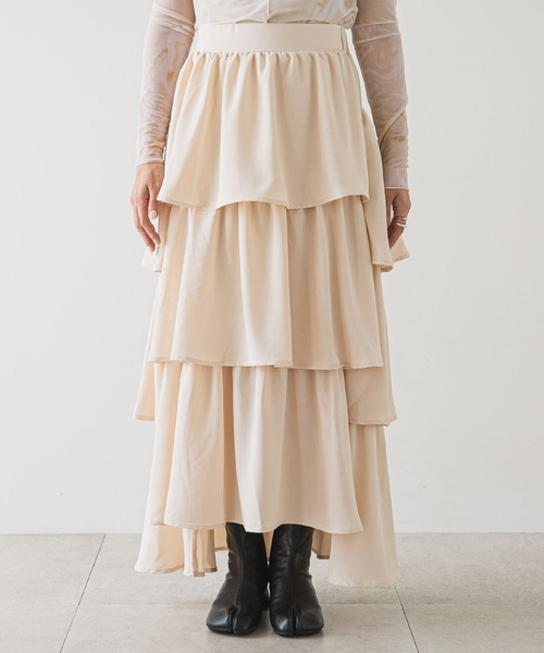 rectangle（レクタングル）の「ステップティアードスカート（スカート・レディース・ブラック/アイボリー・FREE）」の19枚目の写真