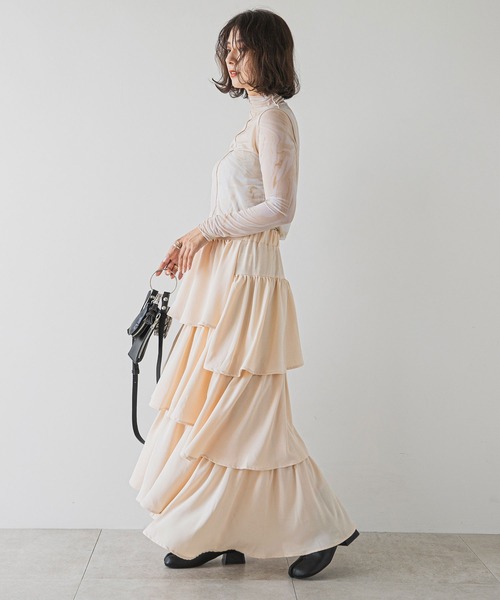 rectangle（レクタングル）の「ステップティアードスカート（スカート・レディース・ブラック/アイボリー・FREE）」の10枚目の写真