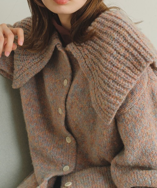 Kastane（カスタネ）の「【2022AWカタログ掲載アイテム】BIG衿メランジニット（ニット/セーター・レディース・グレー/オレンジ・FREE）」の2枚目の写真