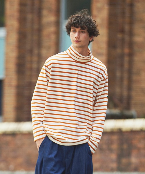 FIDELITY(フィデリティ)の「BORDER MOCKNECK / モックネックバスクボーダーシャツ(Tシャツ/カットソー・メンズ・ネイビー/オレンジ/ベージュ/オフホワイト・X-LARGE/SMALL/LARGE/MEDIUM)」の9枚目の写真