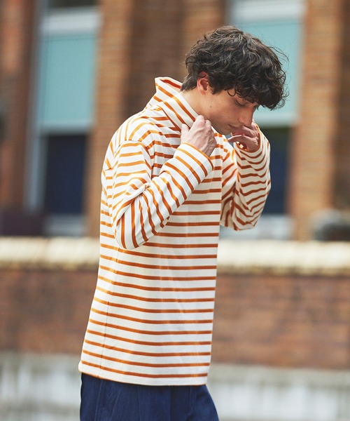 FIDELITY(フィデリティ)の「BORDER MOCKNECK / モックネックバスクボーダーシャツ(Tシャツ/カットソー・メンズ・ネイビー/オレンジ/ベージュ/オフホワイト・X-LARGE/SMALL/LARGE/MEDIUM)」の10枚目の写真