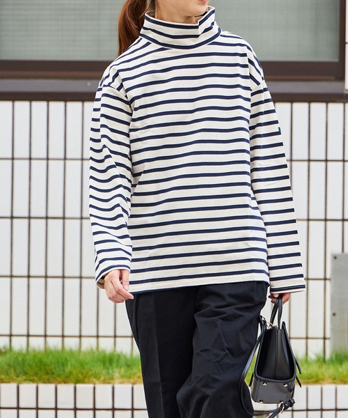 FIDELITY(フィデリティ)の「BORDER MOCKNECK / モックネックバスクボーダーシャツ(Tシャツ/カットソー・メンズ・ネイビー/オレンジ/ベージュ/オフホワイト・X-LARGE/SMALL/LARGE/MEDIUM)」の15枚目の写真