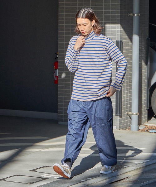 FIDELITY(フィデリティ)の「BORDER MOCKNECK / モックネックバスクボーダーシャツ(Tシャツ/カットソー・メンズ・ネイビー/オレンジ/ベージュ/オフホワイト・X-LARGE/SMALL/LARGE/MEDIUM)」の20枚目の写真