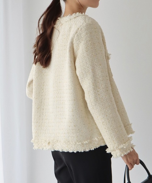 セール】パールボタンツイードジャケット（ノーカラージャケット