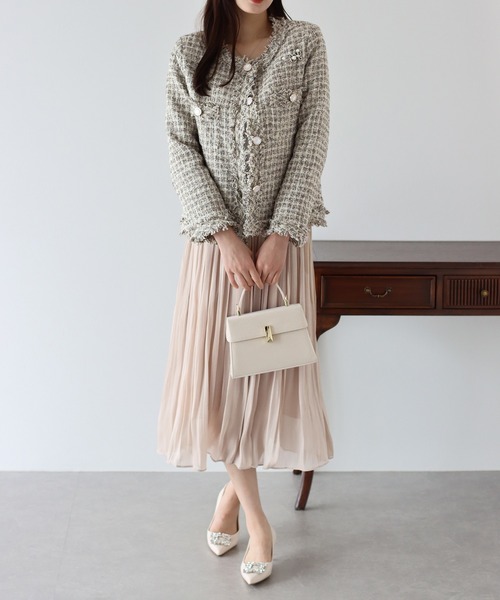 セール】パールボタンツイードジャケット（ノーカラージャケット