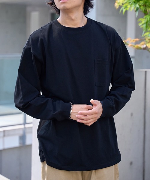 Goodwear（グッドウェア）の「【Goodwear】7.6オンス ポケット付き ヘビーウェイトロングスリーブTシャツ BIG TEE オーバーサイズ ビッグシルエット ポケT 厚手  2W7-5500（Tシャツ/カットソー・レディース・ブラック/ホワイト/グレー/ダークグリーン/カーキ/チャコールグレー・L/M/XL）」の2枚目の写真
