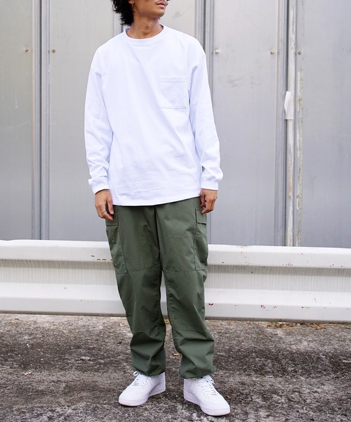 Goodwear（グッドウェア）の「【Goodwear】7.6オンス ポケット付き ヘビーウェイトロングスリーブTシャツ BIG TEE オーバーサイズ ビッグシルエット ポケT 厚手  2W7-5500（Tシャツ/カットソー・レディース・ブラック/ホワイト/グレー/ダークグリーン/カーキ/チャコールグレー・L/M/XL）」の7枚目の写真