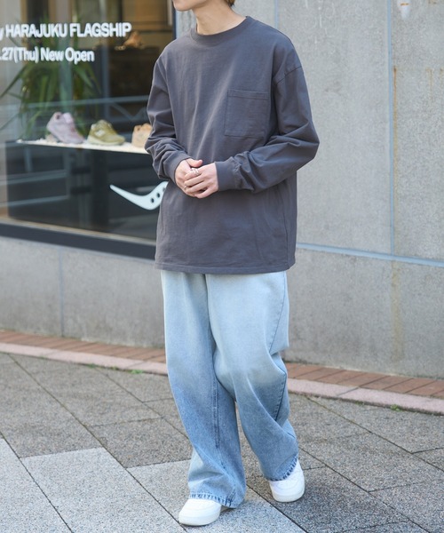 Goodwear（グッドウェア）の「【Goodwear】7.6オンス ポケット付き ヘビーウェイトロングスリーブTシャツ BIG TEE オーバーサイズ ビッグシルエット ポケT 厚手  2W7-5500（Tシャツ/カットソー・レディース・ブラック/ホワイト/グレー/ダークグリーン/カーキ/チャコールグレー・L/M/XL）」の14枚目の写真