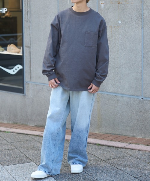 Goodwear（グッドウェア）の「【Goodwear】7.6オンス ポケット付き ヘビーウェイトロングスリーブTシャツ BIG TEE オーバーサイズ ビッグシルエット ポケT 厚手  2W7-5500（Tシャツ/カットソー・レディース・ブラック/ホワイト/グレー/ダークグリーン/カーキ/チャコールグレー・L/M/XL）」の12枚目の写真