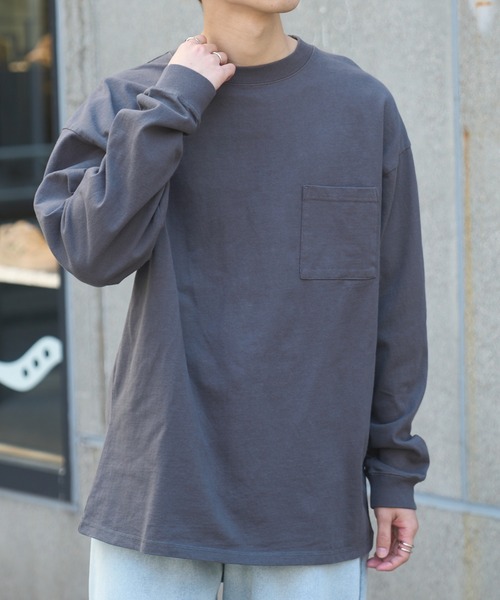 Goodwear（グッドウェア）の「【Goodwear】7.6オンス ポケット付き ヘビーウェイトロングスリーブTシャツ BIG TEE オーバーサイズ ビッグシルエット ポケT 厚手  2W7-5500（Tシャツ/カットソー・レディース・ブラック/ホワイト/グレー/ダークグリーン/カーキ/チャコールグレー・L/M/XL）」の9枚目の写真