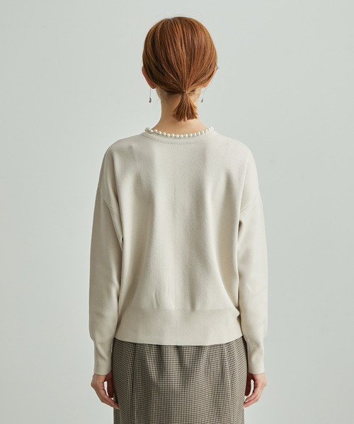 ROPE' PICNIC（ロペピクニック）の「2WAY/スフレタッチ衿パールニットカーディガン（カーディガン/ボレロ・レディース・ベージュ/ネイビー/ラベンダー・38）」の5枚目の写真