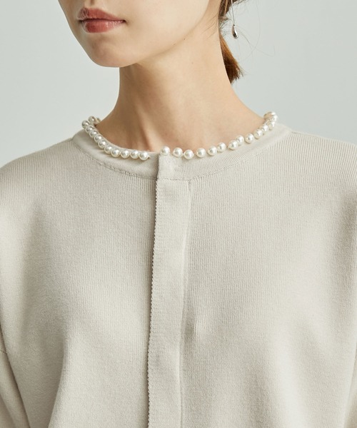ROPE' PICNIC（ロペピクニック）の「2WAY/スフレタッチ衿パールニットカーディガン（カーディガン/ボレロ・レディース・ベージュ/ネイビー/ラベンダー・38）」の6枚目の写真