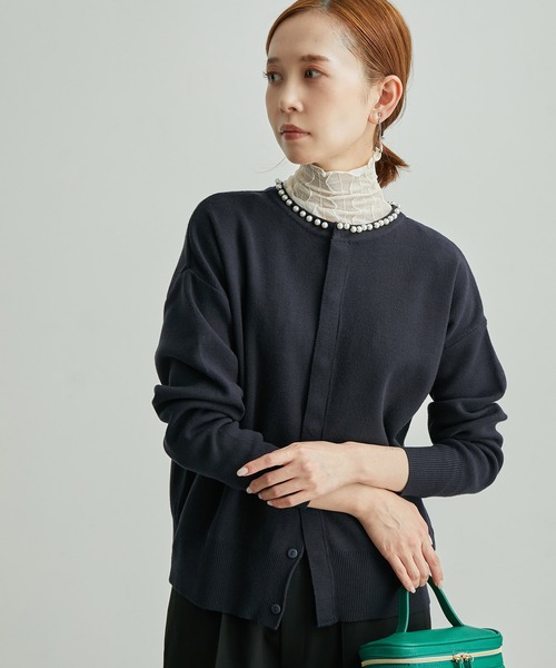 ROPE' PICNIC（ロペピクニック）の「2WAY/スフレタッチ衿パールニットカーディガン（カーディガン/ボレロ・レディース・ベージュ/ネイビー/ラベンダー・38）」の18枚目の写真