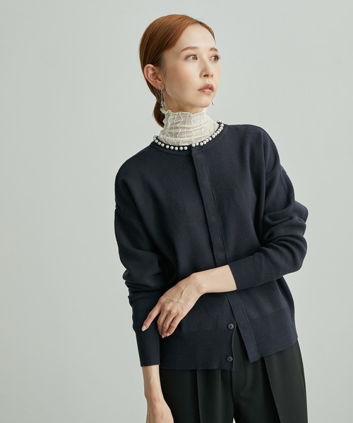 ROPE' PICNIC（ロペピクニック）の「2WAY/スフレタッチ衿パールニットカーディガン（カーディガン/ボレロ・レディース・ベージュ/ネイビー/ラベンダー・38）」の19枚目の写真