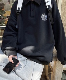 BASQUE magenta | ワンポイント刺繍コーデュロイ襟ルーズポロスウェット(スウェット)