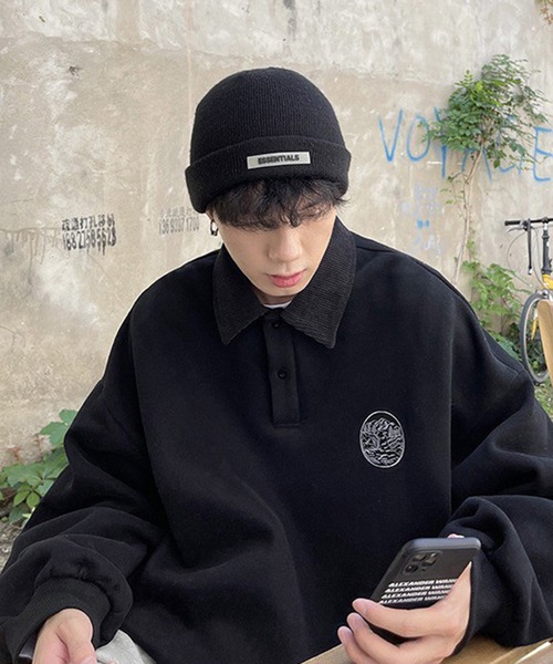 BASQUE magenta(バスクマゼンタ)の「ワンポイント刺繍コーデュロイ襟ルーズポロスウェット(スウェット・メンズ・ブラック/アイボリー/チャコール/オートミール/ライトブルー・M/L)」の16枚目の写真