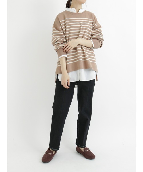 Samansa Mos2 blue(サマンサモスモスブルー)の「ボーダーニットプルオーバー(ニット/セーター・レディース・ブラック/ベージュ/ブラウン/オフホワイト/グリーン・フリ-)」の7枚目の写真