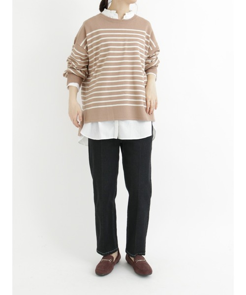 Samansa Mos2 blue(サマンサモスモスブルー)の「ボーダーニットプルオーバー(ニット/セーター・レディース・ブラック/ベージュ/ブラウン/オフホワイト/グリーン・フリ-)」の8枚目の写真