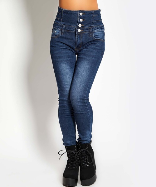 babyShoop(ベイビーシュープ)の「ハイウエストロングパンツ(デニムパンツ・レディース・ブラック/ブルー・SMALL/MEDIUM/LARGE/X-LARGE)」の4枚目の写真