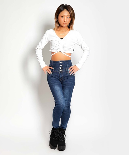 babyShoop(ベイビーシュープ)の「ハイウエストロングパンツ(デニムパンツ・レディース・ブラック/ブルー・SMALL/MEDIUM/LARGE/X-LARGE)」の12枚目の写真