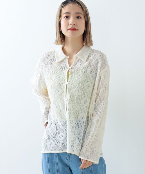 Ray BEAMS(レイビームス)の「Ray BEAMS / フラワー レース シャツ(シャツ/ブラウス・レディース・ブラック/ホワイト系その他6・ONE SIZE)」の14枚目の写真