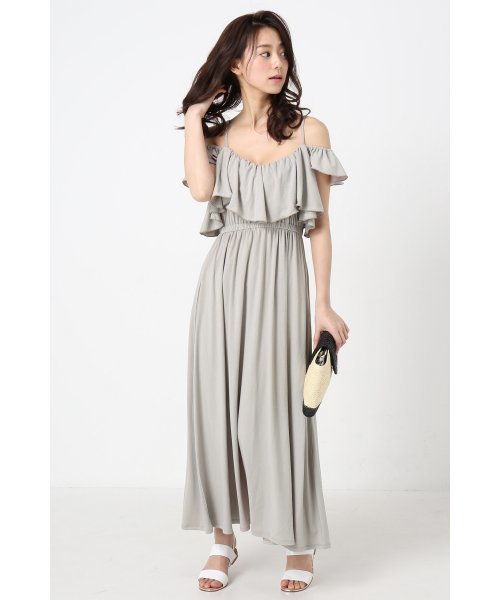 LIMITLESS LUXURY（リミットレスラグジュアリー）の「フリルマキシワンピース。（ワンピース・レディース・ベージュ/グリーン/ネイビー/ピンク/グレー/ブラック/ブラウン・FREE）」の10枚目の写真