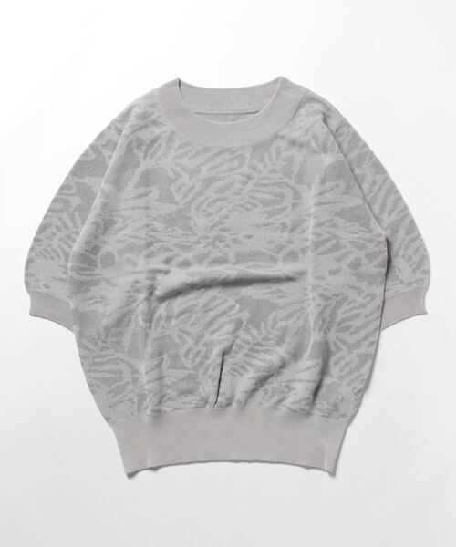 Q（キュー）の「ジャガード半袖ニット（ニット/セーター・レディース・ネイビー/ライトグレー・MEDIUM）」の4枚目の写真