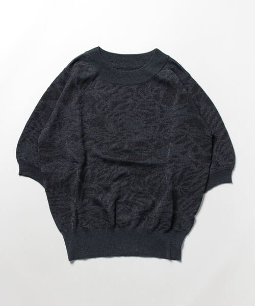 Q（キュー）の「ジャガード半袖ニット（ニット/セーター・レディース・ネイビー/ライトグレー・MEDIUM）」の5枚目の写真