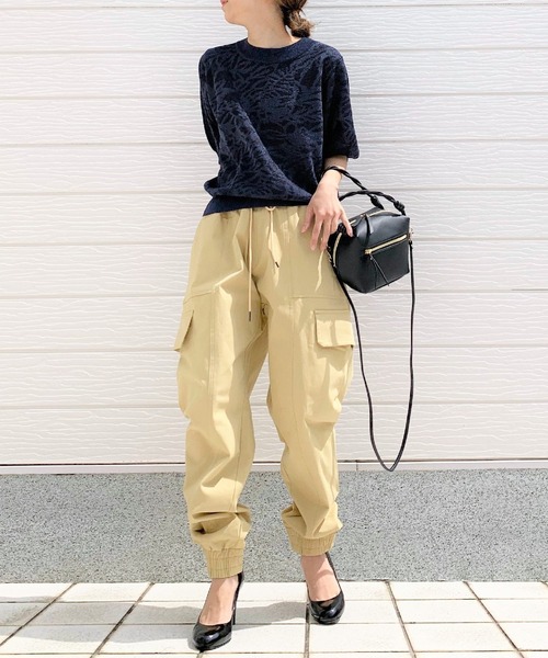 Q（キュー）の「ジャガード半袖ニット（ニット/セーター・レディース・ネイビー/ライトグレー・MEDIUM）」の10枚目の写真