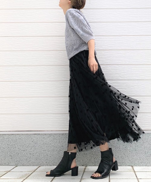 Q（キュー）の「ジャガード半袖ニット（ニット/セーター・レディース・ネイビー/ライトグレー・MEDIUM）」の11枚目の写真