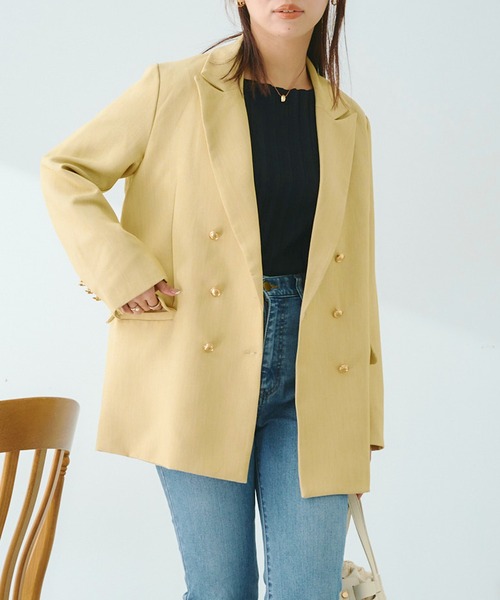 Chez toi（シェトワ）の「ゴールドボタンテーラードジャケット（テーラードジャケット・レディース・ベージュ/ネイビー/イエロー・FREE）」の2枚目の写真