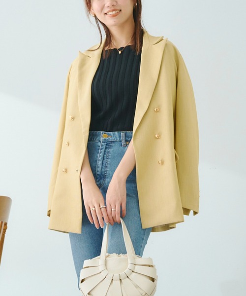Chez toi（シェトワ）の「ゴールドボタンテーラードジャケット（テーラードジャケット・レディース・ベージュ/ネイビー/イエロー・FREE）」の4枚目の写真