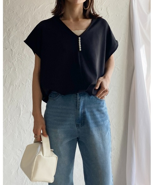 She's Closet(シーズクローゼット)の「【低身長向け/高身長向けサイズあり】深vネックパールジレベスト&パンツスタイルセットアップ(セットアップ・レディース・ブラック/グレイッシュベージュ・FREE/TALL/SHORT)」の13枚目の写真