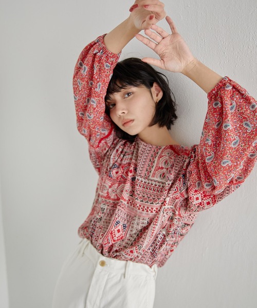 SUMI STYLE◆テープ切り替え柄ブラウス/FREE/ポリエステル/GRN/EAZ5031304A0001 ear PAPILLONNER（イアパピヨネ）の「【SUM1 STYLE（スミ