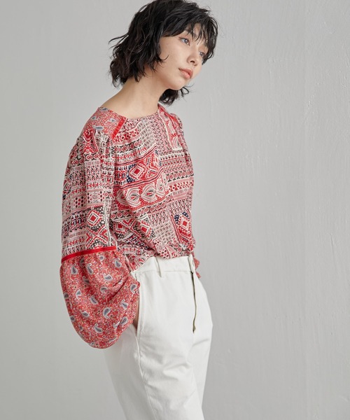 ear PAPILLONNER(イアパピヨネ)の「【SUM1 STYLE(スミスタイル)】テープ切り替え柄ブラウス(シャツ/ブラウス・レディース・レッド/グリーン・FREE)」の17枚目の写真