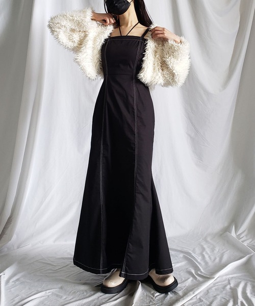 me+em select（ミームセレクト）の「※※【 選べる３サイズ／７色展開 】ハイウエストマキシロングマーメイドキャミワンピース（ワンピース・レディース・ネイビー/ベージュ/ブルーグレー/ブラック/アイボリー/グリーン/ブルー・SMALL/LARGE/MEDIUM）」の18枚目の写真