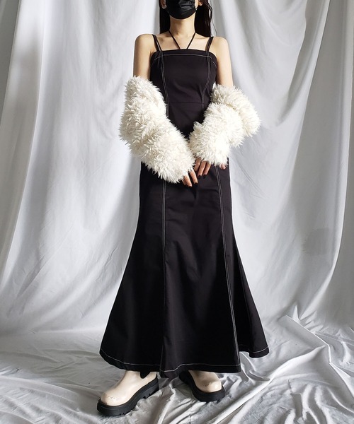 me+em select（ミームセレクト）の「※※【 選べる３サイズ／７色展開 】ハイウエストマキシロングマーメイドキャミワンピース（ワンピース・レディース・ネイビー/ベージュ/ブルーグレー/ブラック/アイボリー/グリーン/ブルー・SMALL/LARGE/MEDIUM）」の17枚目の写真