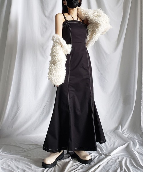 me+em select（ミームセレクト）の「※※【 選べる３サイズ／７色展開 】ハイウエストマキシロングマーメイドキャミワンピース（ワンピース・レディース・ネイビー/ベージュ/ブルーグレー/ブラック/アイボリー/グリーン/ブルー・SMALL/LARGE/MEDIUM）」の19枚目の写真