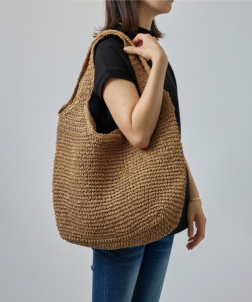 SETUP7（セットアップセブン）の「【SETUP7】ソフトラウンドかごトートバッグ SNBD ※（かごバッグ・レディース・ライトグリーン/ベージュ/グレイッシュベージュ/ライトベージュ/パープル/ライトブルー・FREE）」の2枚目の写真