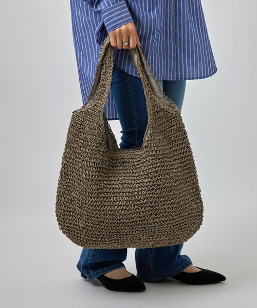 SETUP7（セットアップセブン）の「【SETUP7】ソフトラウンドかごトートバッグ SNBD ※（かごバッグ・レディース・ライトグリーン/ベージュ/グレイッシュベージュ/ライトベージュ/パープル/ライトブルー・FREE）」の4枚目の写真