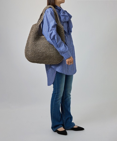 SETUP7（セットアップセブン）の「【SETUP7】ソフトラウンドかごトートバッグ SNBD ※（かごバッグ・レディース・ライトグリーン/ベージュ/グレイッシュベージュ/ライトベージュ/パープル/ライトブルー・FREE）」の15枚目の写真