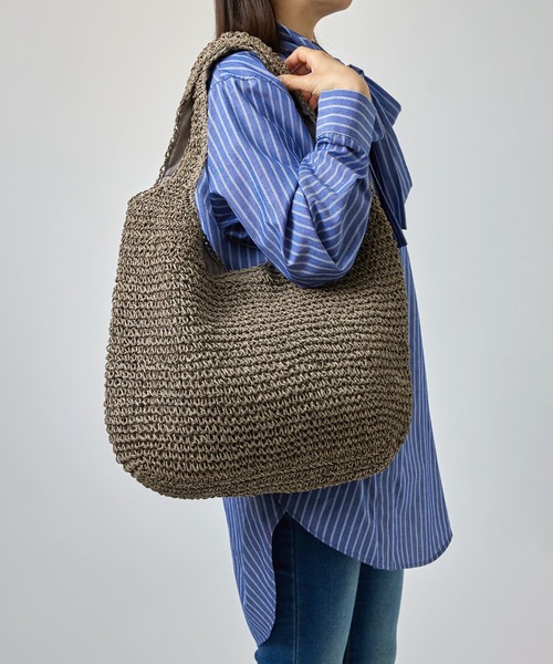 SETUP7（セットアップセブン）の「【SETUP7】ソフトラウンドかごトートバッグ SNBD ※（かごバッグ・レディース・ライトグリーン/ベージュ/グレイッシュベージュ/ライトベージュ/パープル/ライトブルー・FREE）」の13枚目の写真