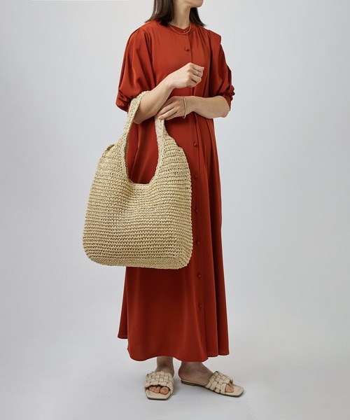 SETUP7（セットアップセブン）の「【SETUP7】ソフトラウンドかごトートバッグ SNBD ※（かごバッグ・レディース・ライトグリーン/ベージュ/グレイッシュベージュ/ライトベージュ/パープル/ライトブルー・FREE）」の9枚目の写真