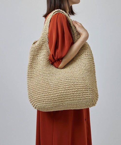 SETUP7（セットアップセブン）の「【SETUP7】ソフトラウンドかごトートバッグ SNBD ※（かごバッグ・レディース・ライトグリーン/ベージュ/グレイッシュベージュ/ライトベージュ/パープル/ライトブルー・FREE）」の7枚目の写真