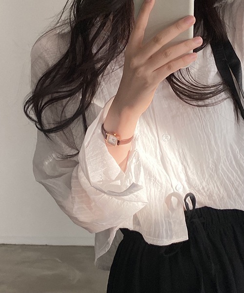 FREE STYLISTS(フリー スタイリスト)の「YUGA_YGMC シアー クロップド丈シャツ(シャツ/ブラウス・レディース・ホワイト/ライトグレー/ライトグリーン/ダークグレー・FREE)」の21枚目の写真