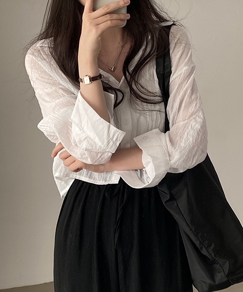 FREE STYLISTS(フリー スタイリスト)の「YUGA_YGMC シアー クロップド丈シャツ(シャツ/ブラウス・レディース・ホワイト/ライトグレー/ライトグリーン/ダークグレー・FREE)」の5枚目の写真