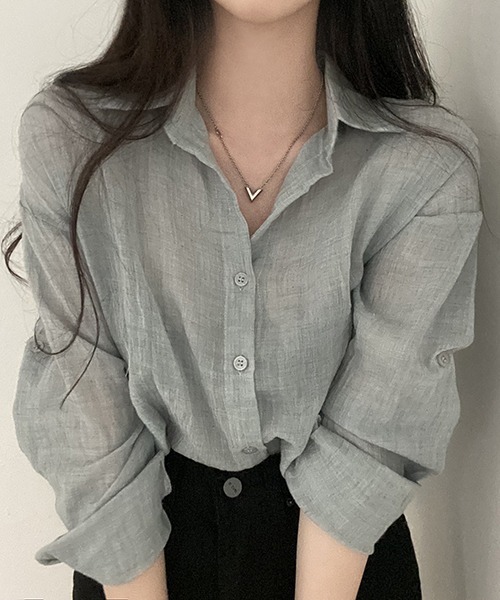 FREE STYLISTS(フリー スタイリスト)の「YUGA_YGMC シアー クロップド丈シャツ(シャツ/ブラウス・レディース・ホワイト/ライトグレー/ライトグリーン/ダークグレー・FREE)」の7枚目の写真