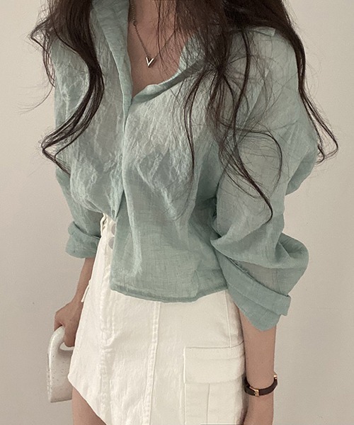 FREE STYLISTS(フリー スタイリスト)の「YUGA_YGMC シアー クロップド丈シャツ(シャツ/ブラウス・レディース・ホワイト/ライトグレー/ライトグリーン/ダークグレー・FREE)」の16枚目の写真